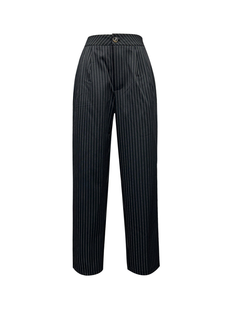 Damen elegante gestreifte Hochbundhose