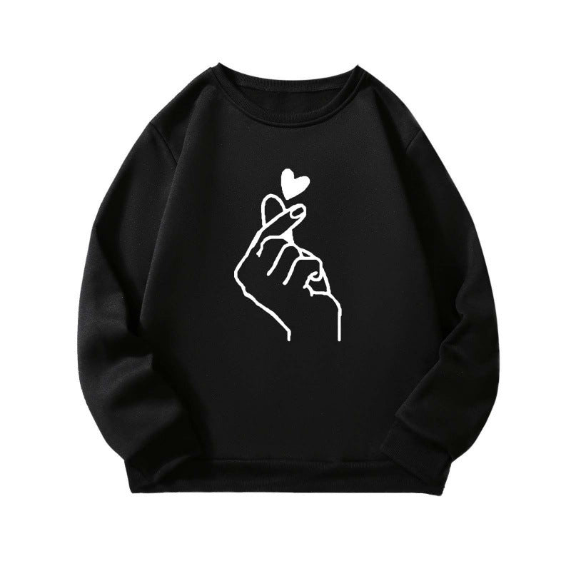 Damen Sweatshirt mit kreativem Handzeichen-Motiv und weichem Innenfutter