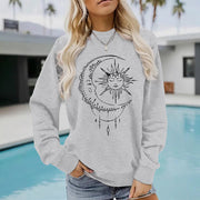 Damen Sweatshirt mit künstlerischem Sonnen- und Mondmotiv
