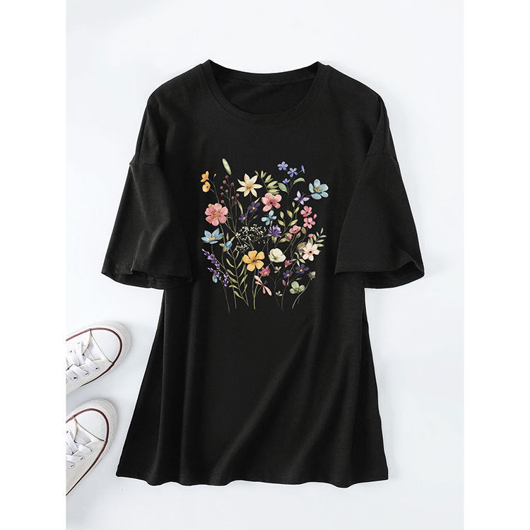 Damen lässiges Sommerblusenshirt mit floralem Druck