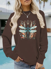 Damen Sweatshirt mit einzigartigem Libellen-Print und botanischem Design