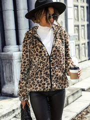 Damen Fleecejacke mit Leopardenmuster und praktischem Reißverschluss