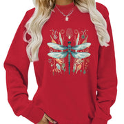 Damen Sweatshirt mit einzigartigem Libellen-Print und botanischem Design