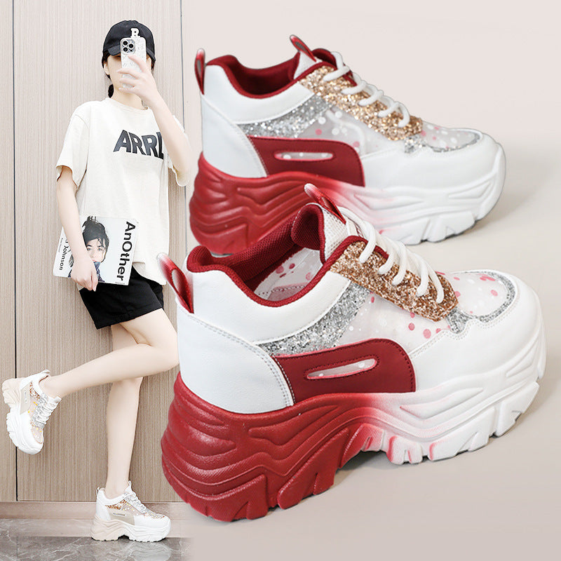Damen Sportliche Glitter Sneakers mit trendiger Plateausohle