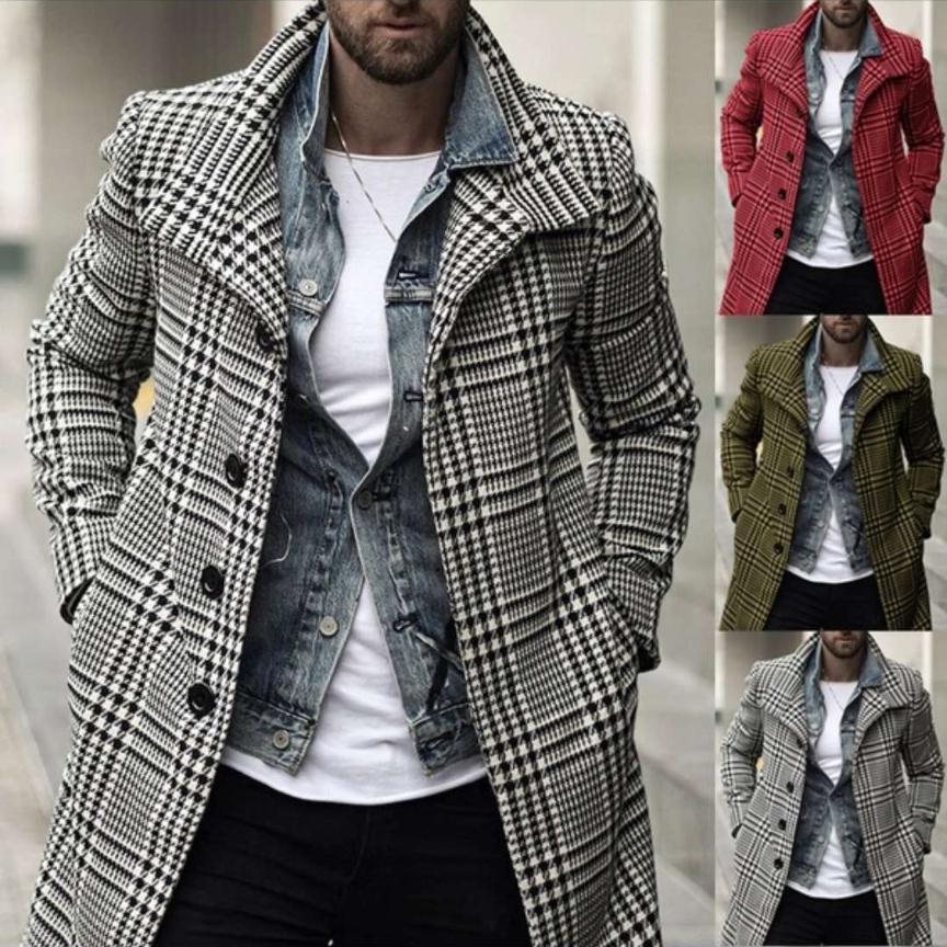 Herren eleganter Karomantel mit doppelter Knopfleiste und hochwertigem Innenfutter Aliams