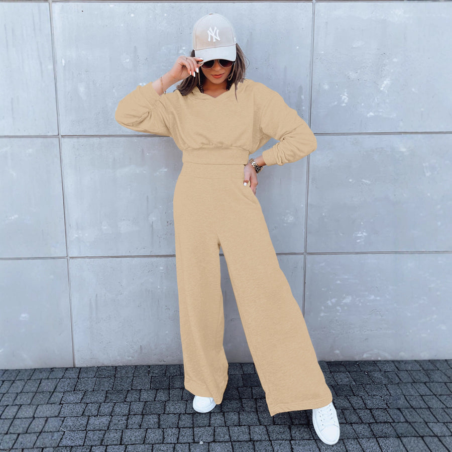 Damen lässiger Jumpsuit mit weitem Bein und praktischer Kapuze