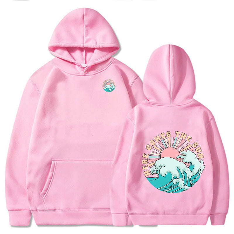 Damen Kapuzenpullover mit künstlerischem Wellenmotiv und inspirierendem Aufdruck
