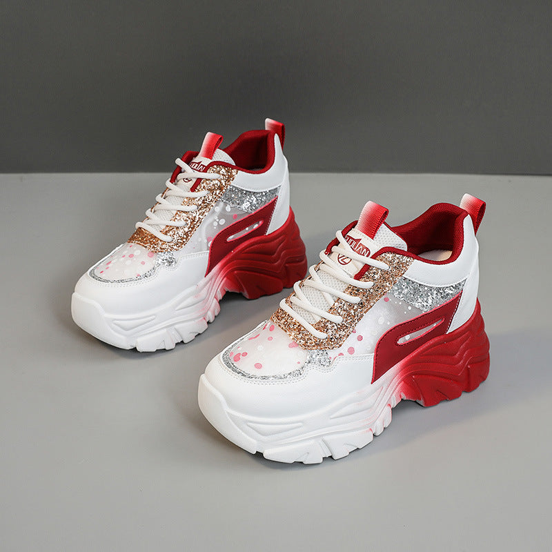 Damen modische Chunky Sneakers mit Sparkle-Akzenten und bequemer Sohle