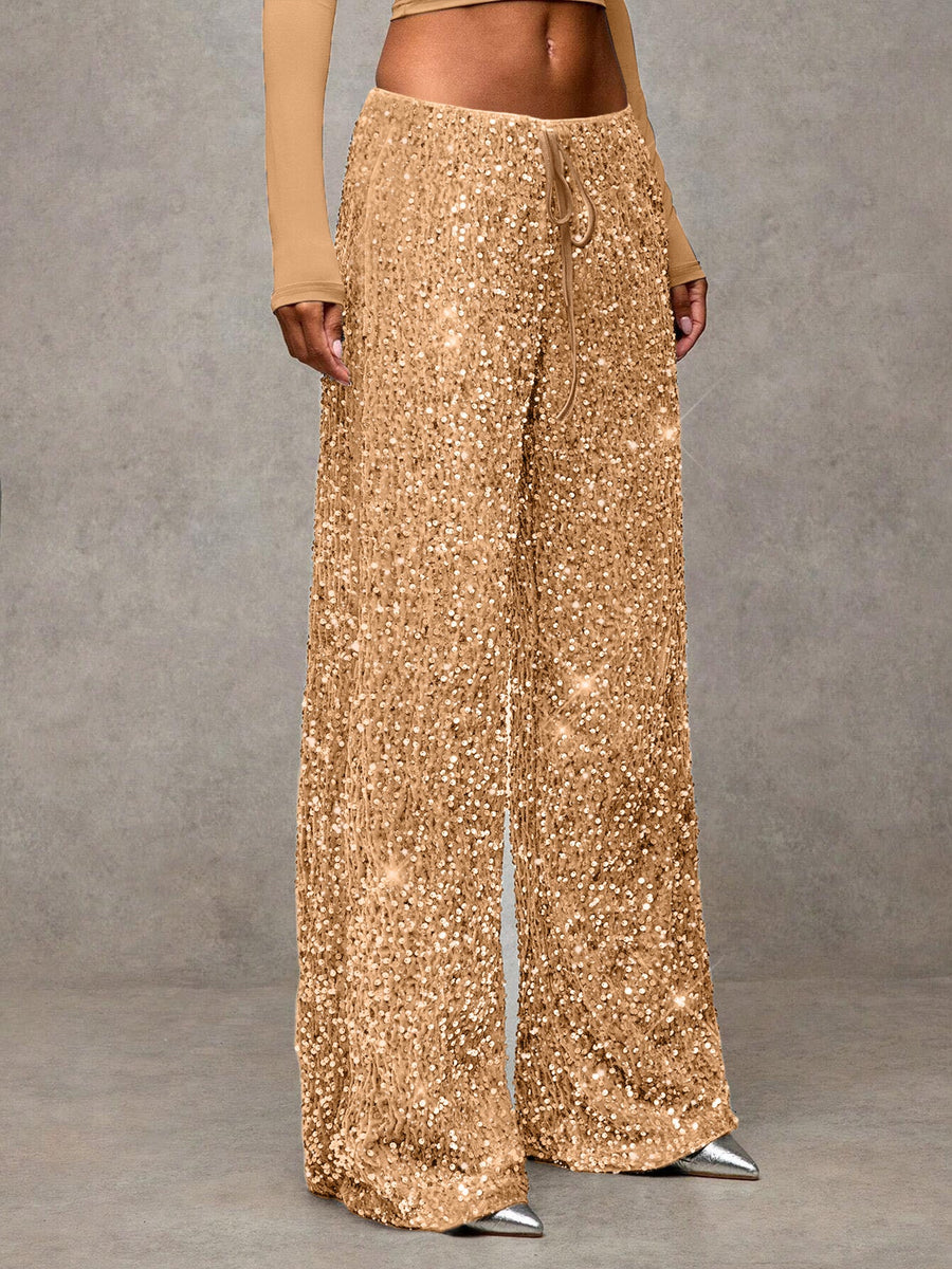 Damen extravagante Palazzohose mit Paillettenbesatz