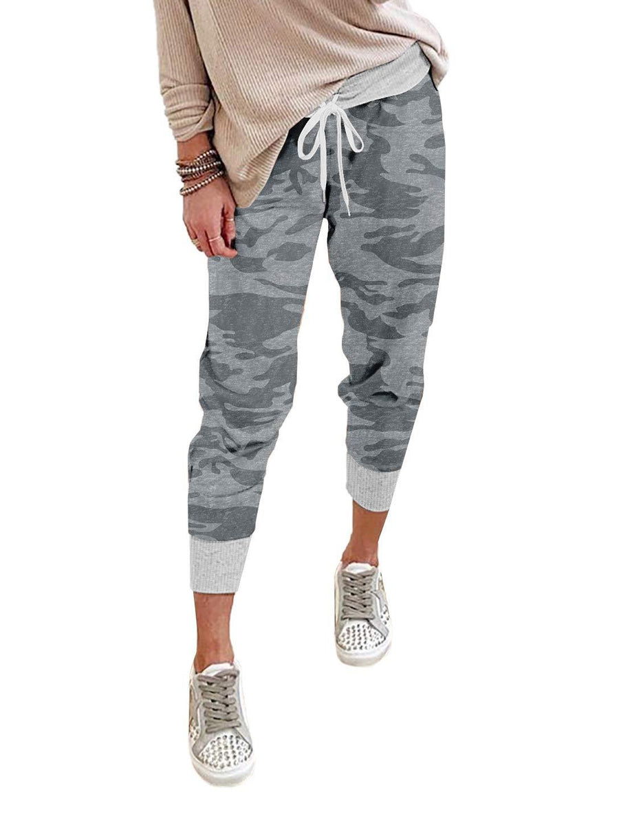 Damen nan lässige Camouflage Jogginghose mit Kordelzug und gerippten Bündchen Drune