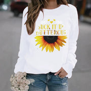 Damen Sweatshirt mit kreativem Sonnenblumenaufdruck und motivierendem Spruch
