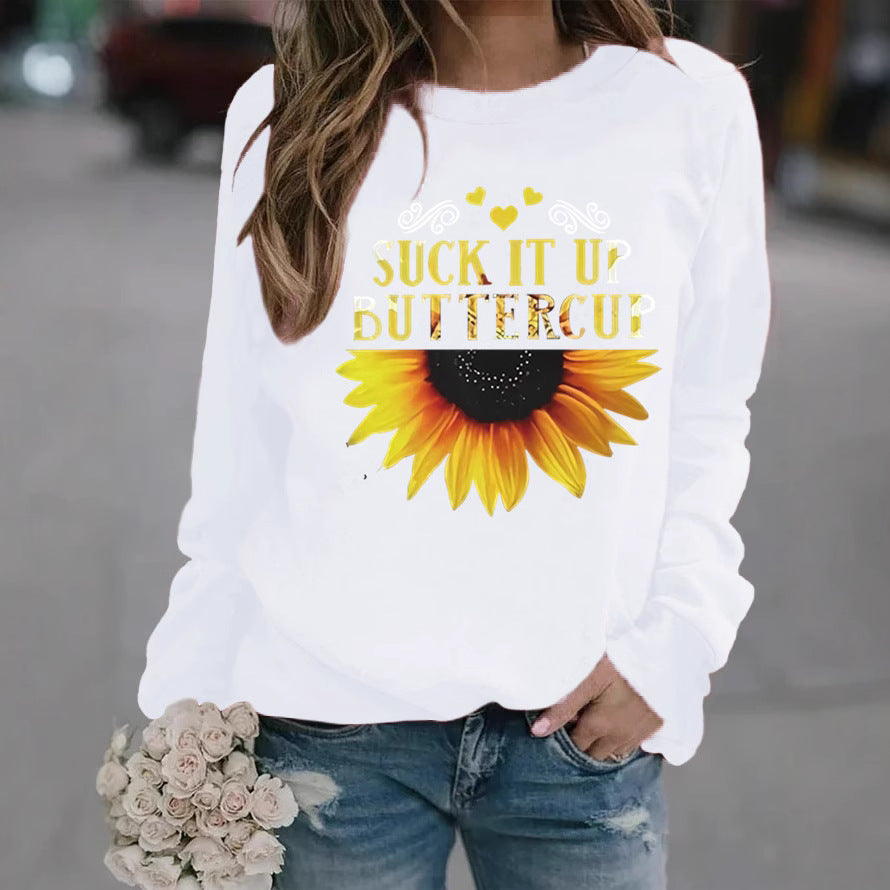 Damen Sweatshirt mit kreativem Sonnenblumenaufdruck und motivierendem Spruch