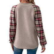 Damen Sweatshirt mit Gitterstruktur und karierten Ärmeln