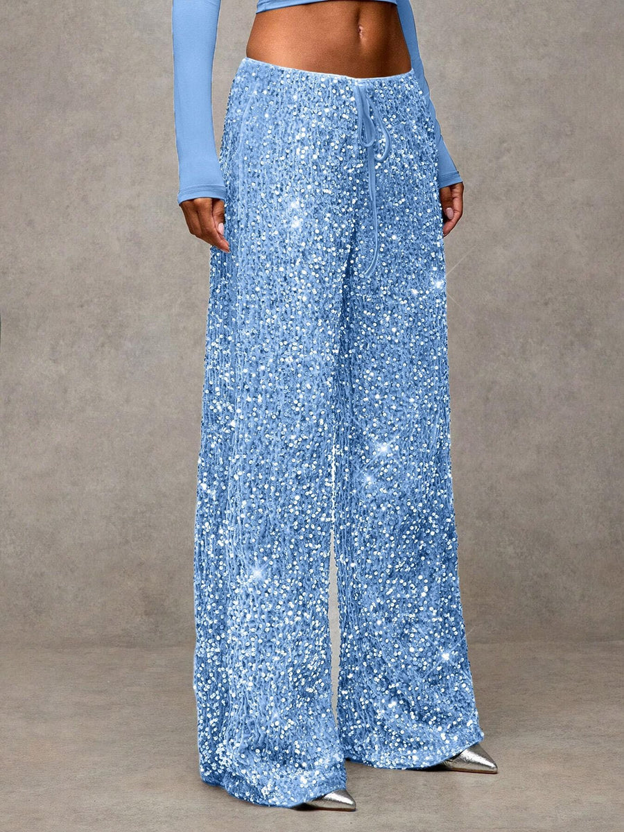 Damen extravagante Palazzohose mit Paillettenbesatz