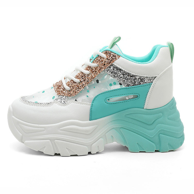 Damen modische Chunky Sneakers mit Sparkle-Akzenten und bequemer Sohle