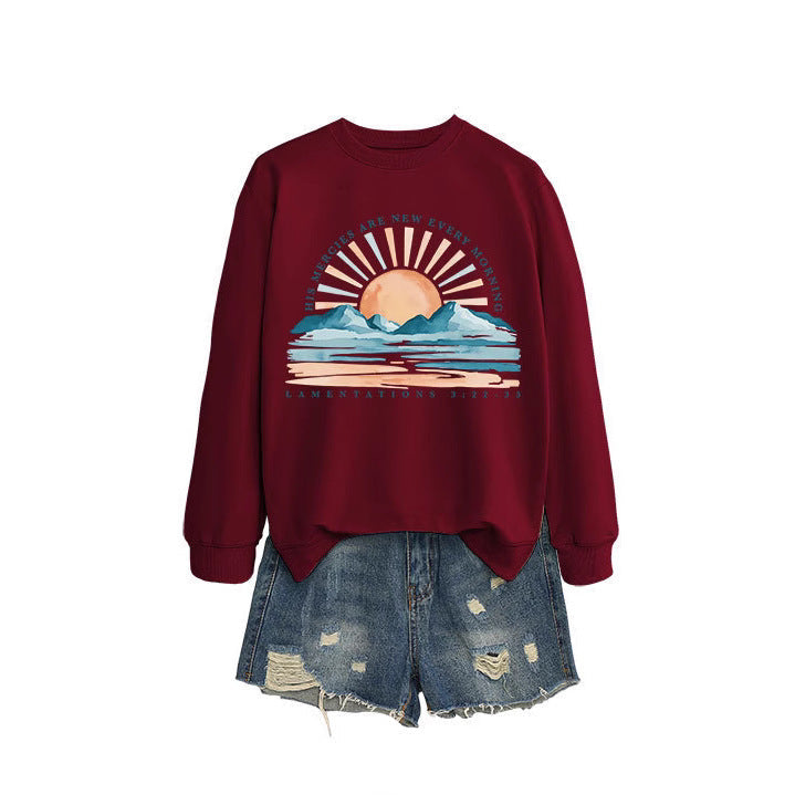 Damen Sweatshirt mit inspirierendem Sonnenaufgangsdesign und lässigem Schnitt