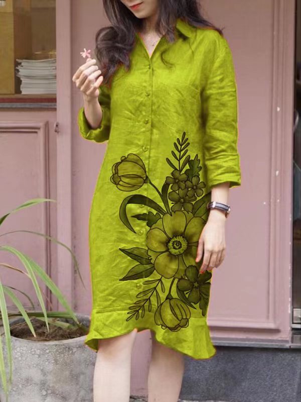 Damen Hemdblusenkleid mit floralen Motiven und tailliertem Schnitt