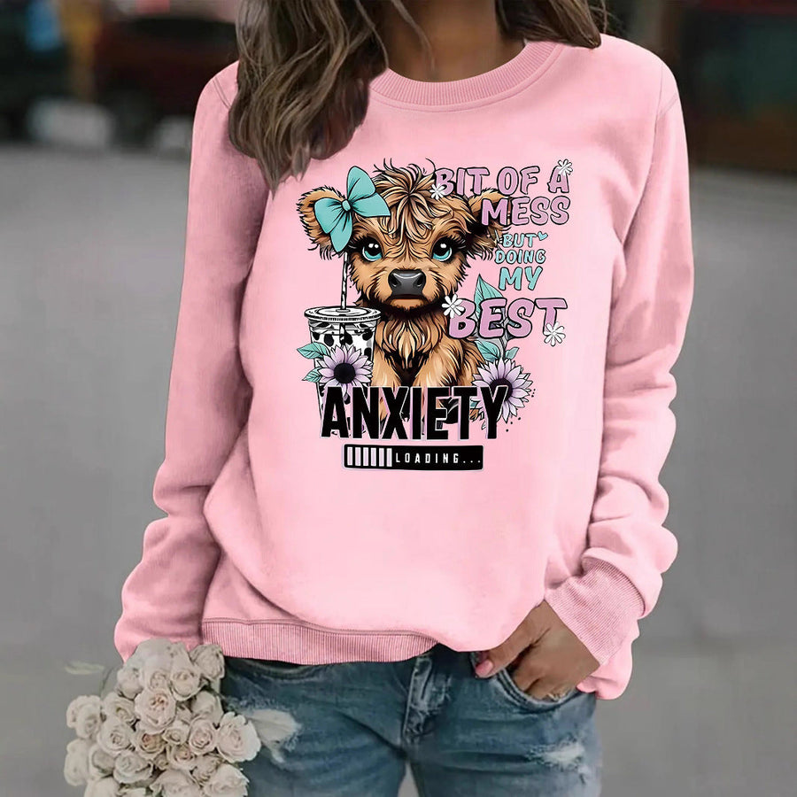 Damen Sweatshirt mit kreativem Hundedesign und inspirierendem Schriftzug