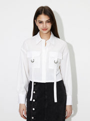 Damen cropped Hemdbluse mit praktischen Taschen und modernen Details