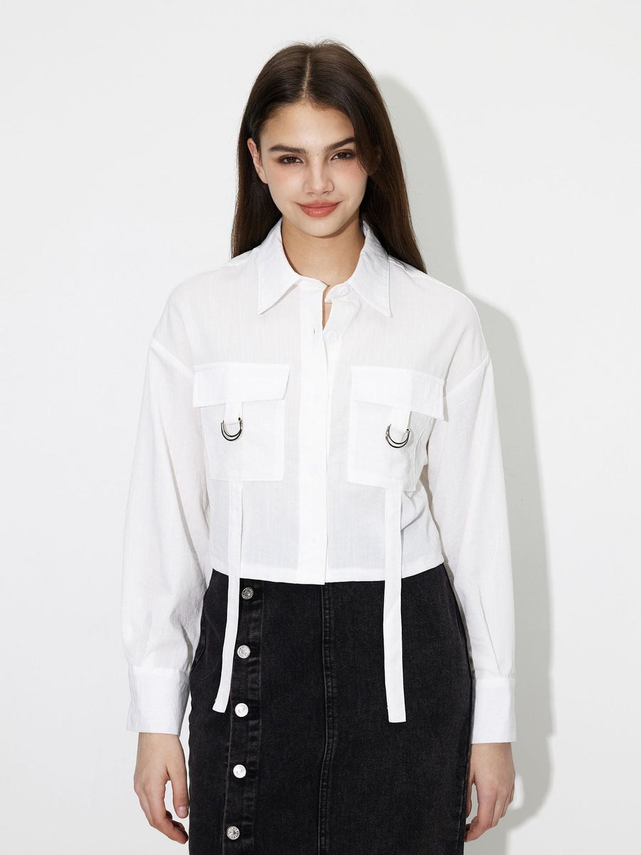 Damen cropped Hemdbluse mit praktischen Taschen und modernen Details