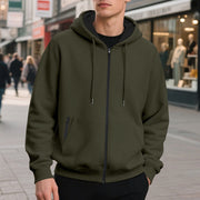 Herren nan oversized Zip-Hoodie mit durchgehendem Reißverschluss, Kängurutasche und gerippten Bündchen Drune