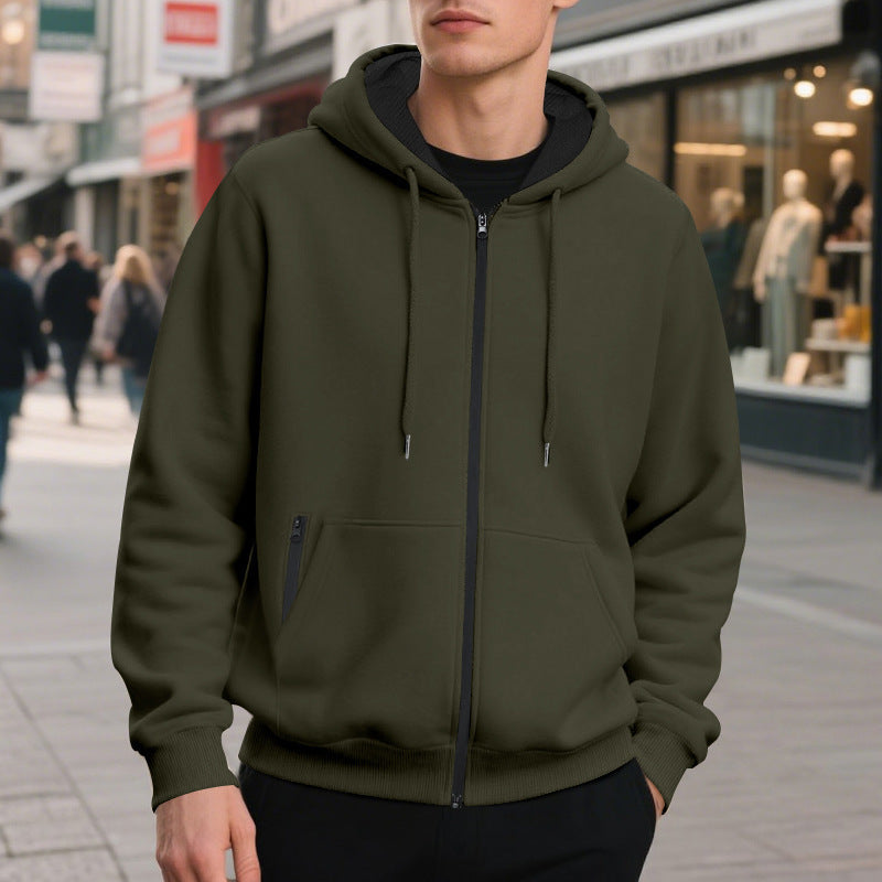 Herren nan oversized Zip-Hoodie mit durchgehendem Reißverschluss, Kängurutasche und gerippten Bündchen Drune