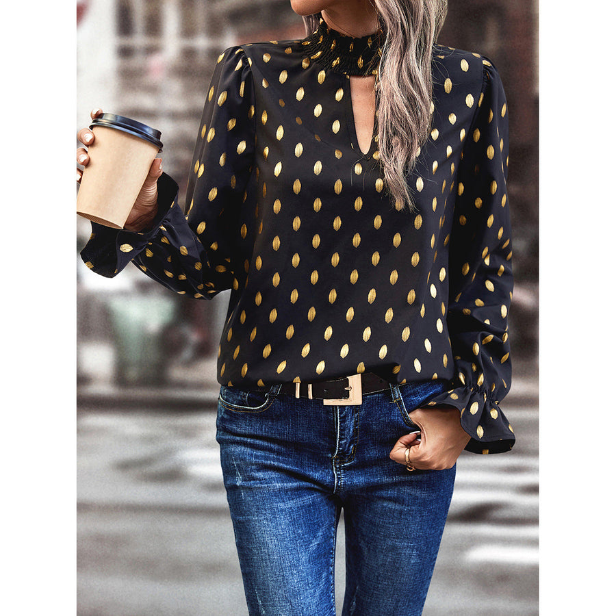 Damen elegante Bluse mit modischem Halsausschnitt und goldenen Akzenten