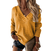 Damen lässiger Pullover mit V-Ausschnitt und Strukturdesign