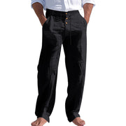 Herren lässige Leinenhose mit hohem Bund und bequemen Taschen Heidi-Mode