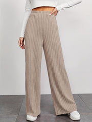 Damen weite Rippstrick-Hose mit hohem Bund und seitlichen Eingrifftaschen