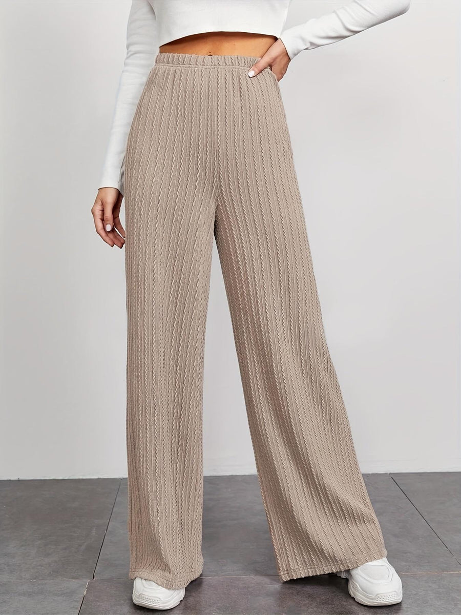 Damen weite Rippstrick-Hose mit hohem Bund und seitlichen Eingrifftaschen