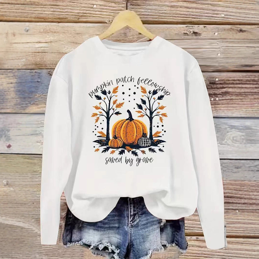 Damen Sweatshirt mit herbstlichem Kürbis-Motiv und lässigem Schnitt