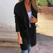 Damen lässiger Oversized-Mantel mit Eingrifftaschen und offenem Kragen