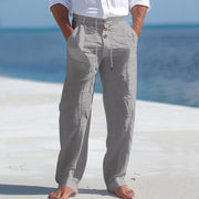Herren lässige Leinenhose mit hohem Bund und bequemen Taschen Heidi-Mode