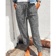 Damen nan lässige Leoparden-Print Jogginghose mit Tunnelzug, Eingrifftaschen und elastischen Bündchen Drune