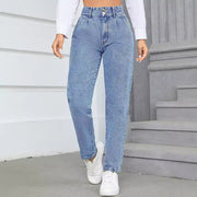 Damen High-Waist Boyfriend Jeans mit klassischem Schnitt und Knopfdetails