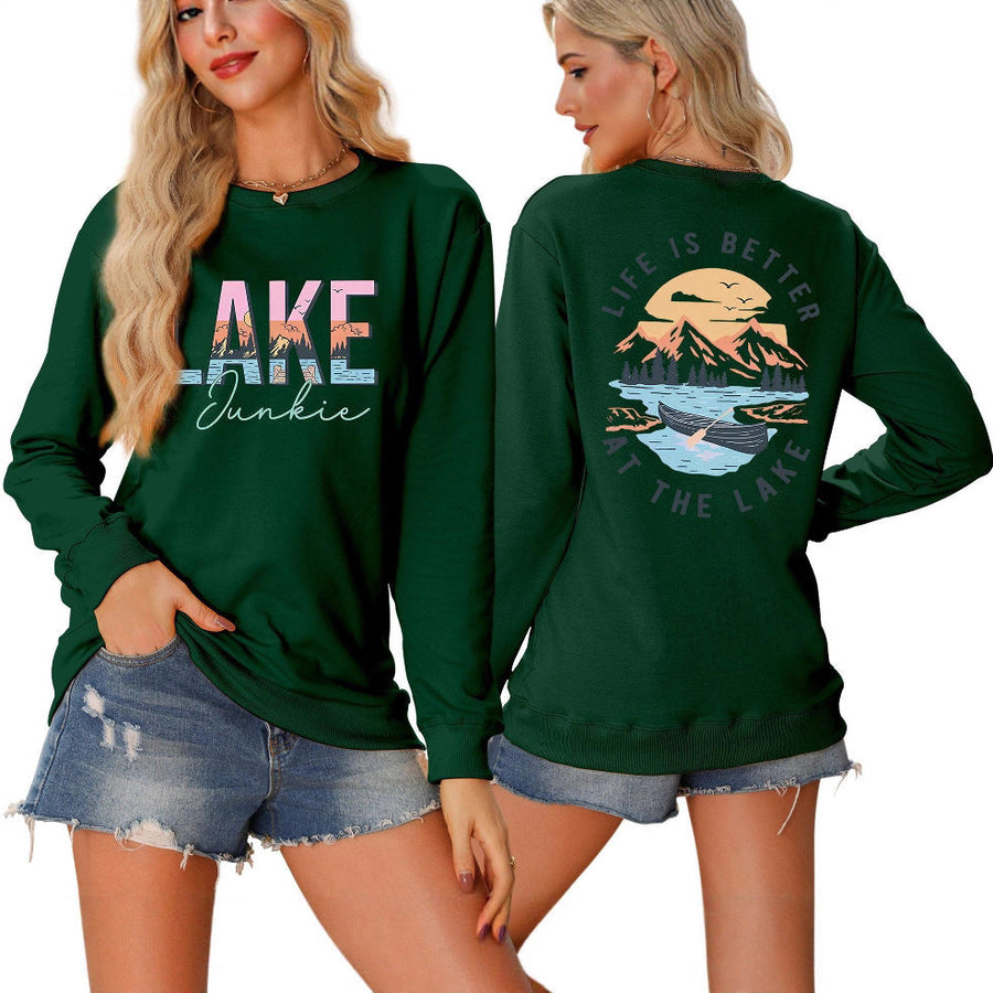 Damen Langarmshirt mit kreativem Lake-Motiv und lässiger Passform