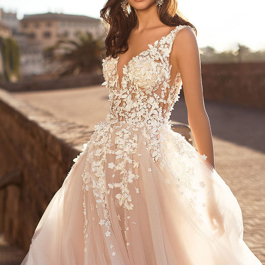 Heidi-Mode | Elegantes Hochzeitskleid Stickerei Langer Rock