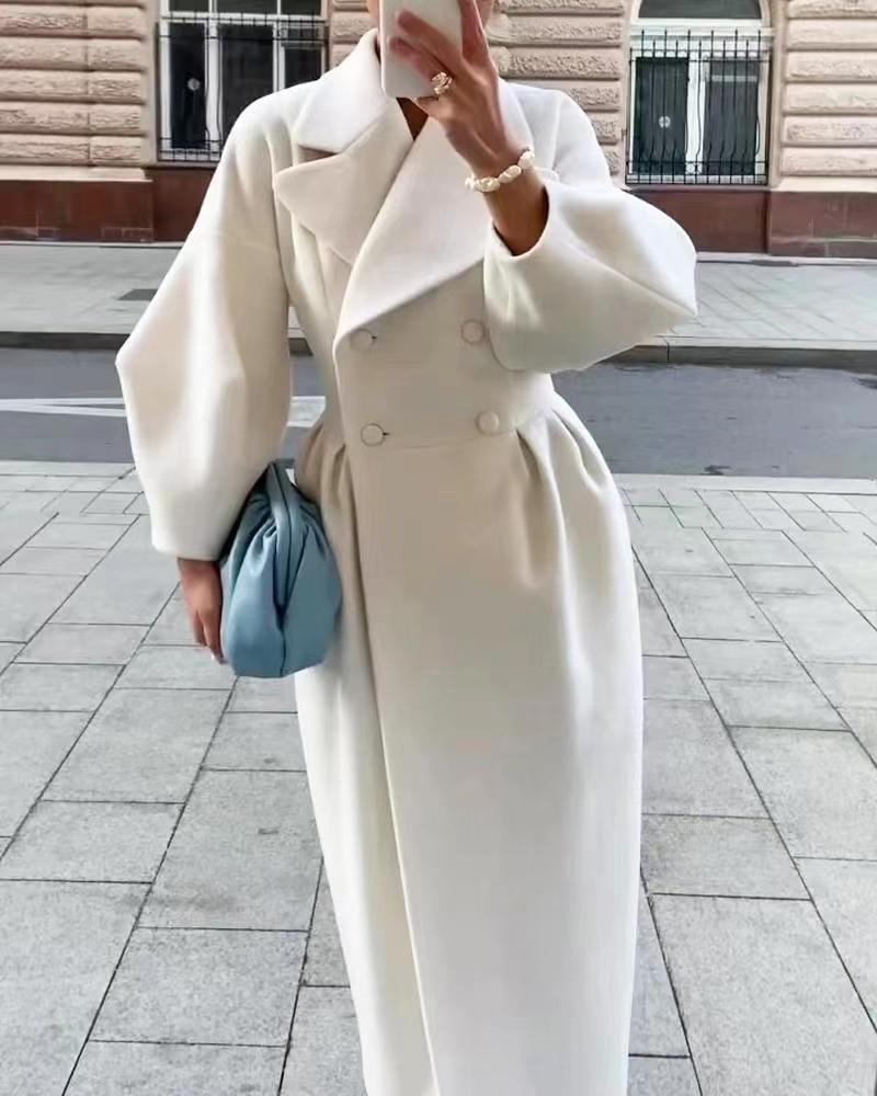 Eleganter langer Damen Trenchcoat – Reverskragen & Laternenärmel – Modern