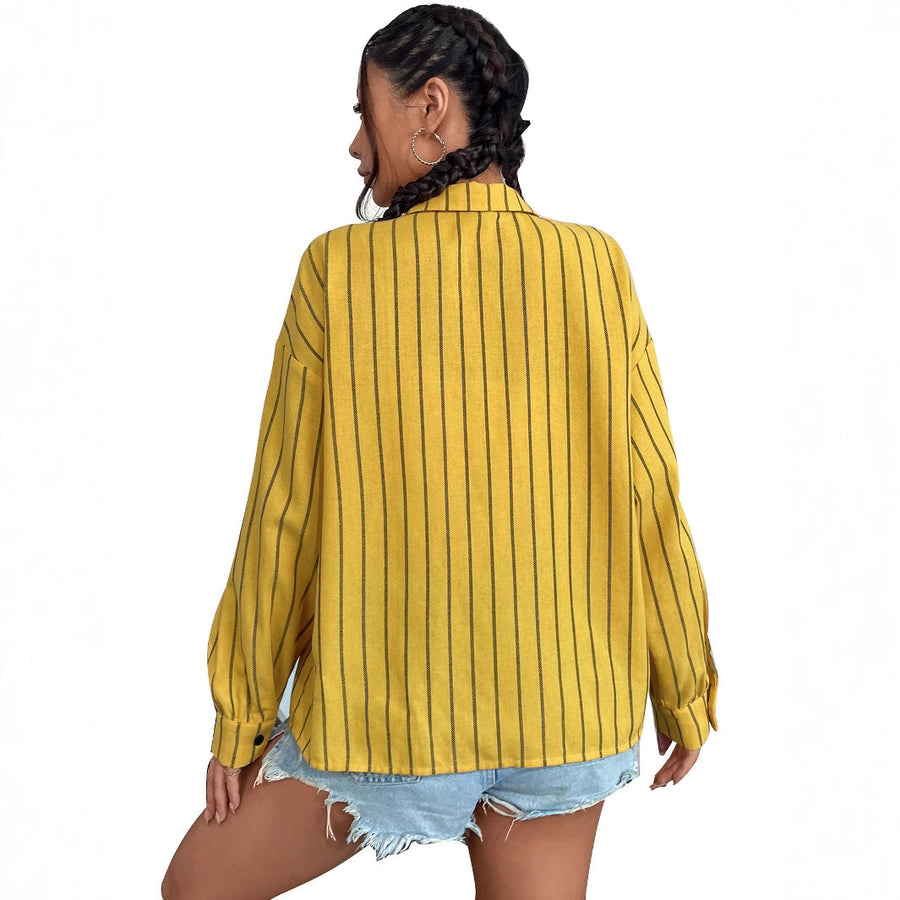 Damen gestreifte Hemdbluse mit leichtem Stoff und bequemen Schnitt