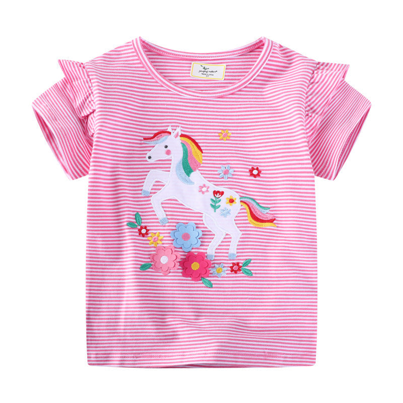 Mädchen T-Shirt mit zauberhaftem Einhorn-Motiv und Rüschendetail Drune