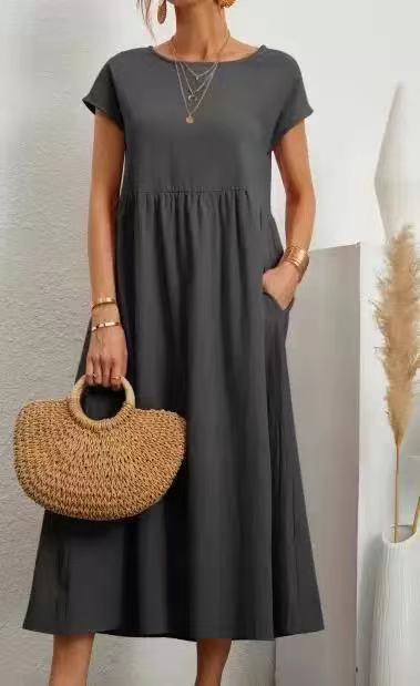 Damen Midi-Kleid mit Ballonärmeln und praktischen Taschen