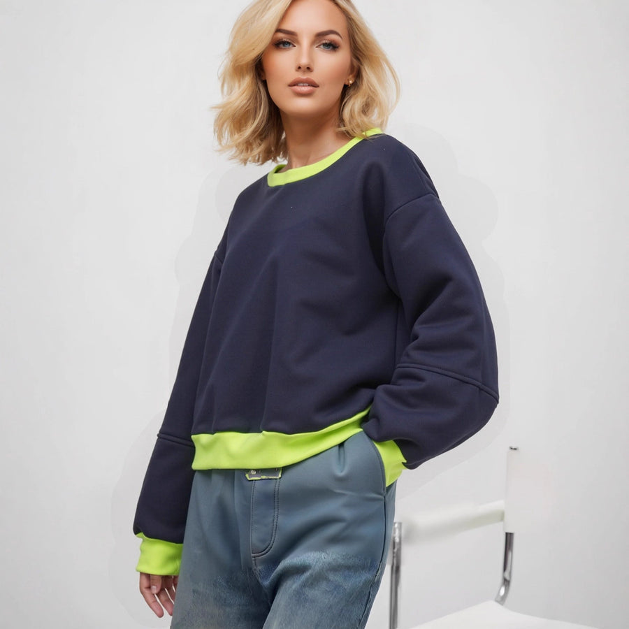 Damen lässiger Sweatshirt mit kontrastierenden Bündchen und modernem Schnitt