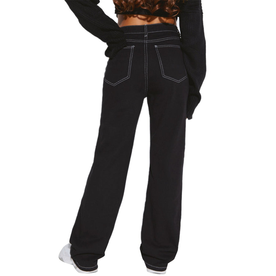 Damen breite High-Waist Jeans mit kontrastierenden Nähten und stilvollem Schnitt
