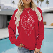 Damen Sweatshirt mit künstlerischem Sonnen- und Mondmotiv