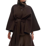 Damen stylische Umhangjacke mit hohem Kragen und Gürtel