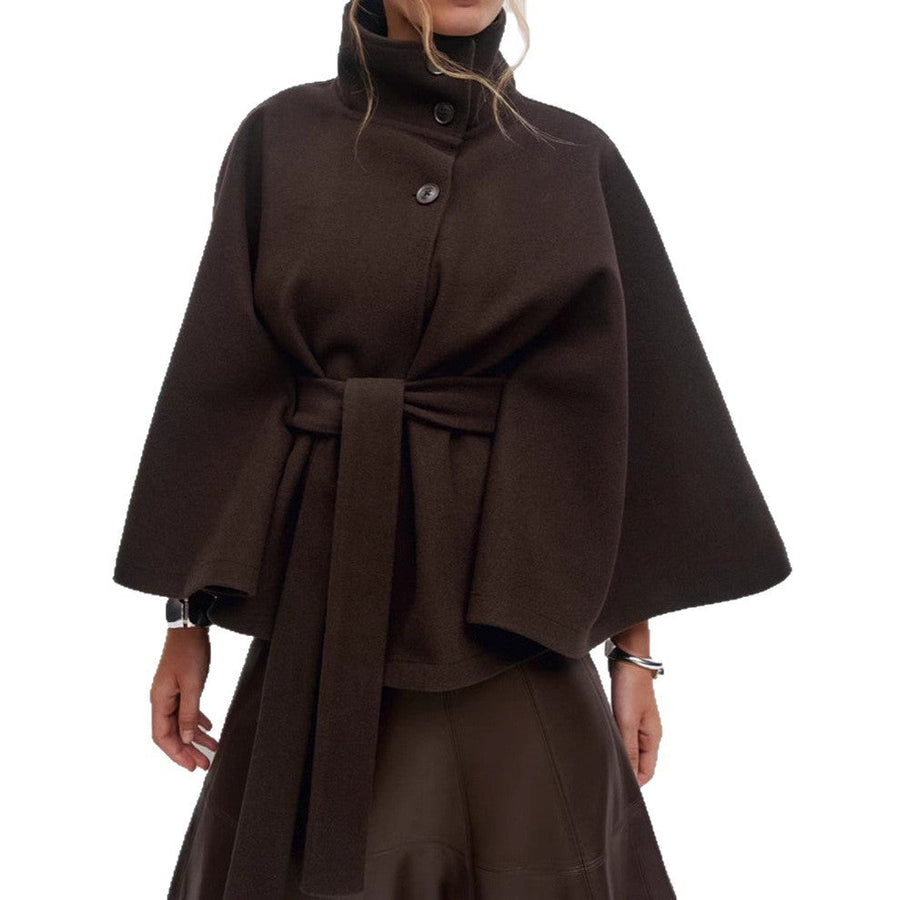 Damen stylische Umhangjacke mit hohem Kragen und Gürtel
