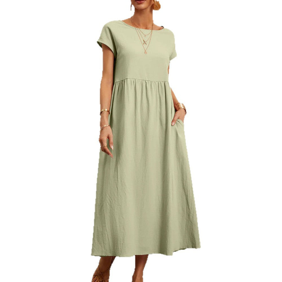 Damen Midi-Kleid mit Ballonärmeln und praktischen Taschen