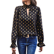 Damen elegante Bluse mit modischem Halsausschnitt und goldenen Akzenten