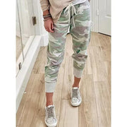 Damen nan lässige Camouflage Jogginghose mit Kordelzug und gerippten Bündchen Drune